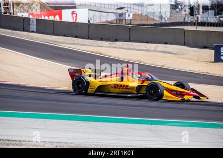 September 2023 Monterey, CA, USA Andretti Autosport-Fahrer Romain Grosjean (28) aus Frankreich kommt in Runde 5 während des Firestone Grand Prix von Monterey IndyCar Practice 2 auf dem WeatherTech Raceway Laguna Seca Monterey, CA Thurman James/CSM Stockfoto