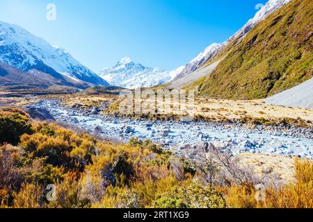 Die ikonischen Halber Tag Hooker Valley Track Wanderung am Mt Cook in Neuseeland Stockfoto