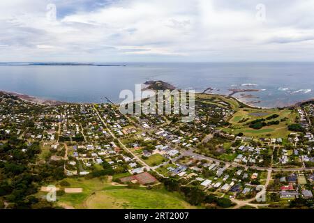 Eine Luftaufnahme der Mornington Peninsula in Richtung Flinders und Phillip Island in Victoria, Australien Stockfoto