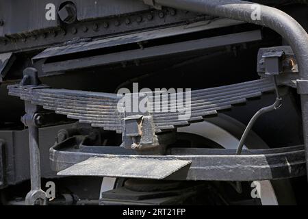 Dampflokomotiven-Bügelplatten-Teile, Nahaufnahme des Fotos Stockfoto
