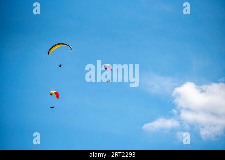 Gleitschirmfliegen im Ahrtal bei Dernau Stockfoto