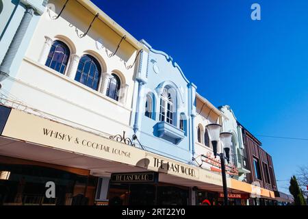 CHRISTCHURCH, NEUSEELAND, 19. September 2019: Christchurch's berühmter Stadtteil New Regent Street. Beliebt bei Geschäften, Bars und Restaurants Stockfoto