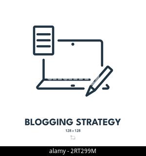 Symbol Blogging-Strategie. Copywriting, Blog, Inhalt. Bearbeitbare Kontur. Symbol „Einfacher Vektor“ Stock Vektor