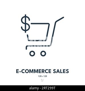 Symbol E-Commerce Sales (E-Commerce-Vertrieb). Kaufen, Speichern, Online. Bearbeitbare Kontur. Symbol „Einfacher Vektor“ Stock Vektor