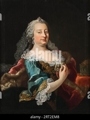 Porträt der Kaiserin Maria Theresia von Österreich (1717-1780) mit der Heiligen Krone von Ungarn, 1748. Private Sammlung. Stockfoto
