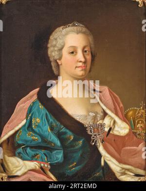 Porträt der Kaiserin Maria Theresia von Österreich (1717-1780) mit der Heiligen Krone von Ungarn. Private Sammlung. Stockfoto