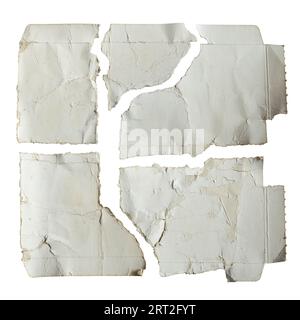 Abgerissenes, abgeflachtes weißes Papierfeld auf weißem Hintergrund mit Beschneidungspfad Stockfoto