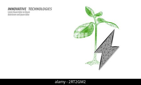 3D-Konzept für eine energiesparende Umweltverträglichkeit. Polygonale hellblaue Sprout Ökostrom grüne Energie Bannervektorillustration. Stock Vektor
