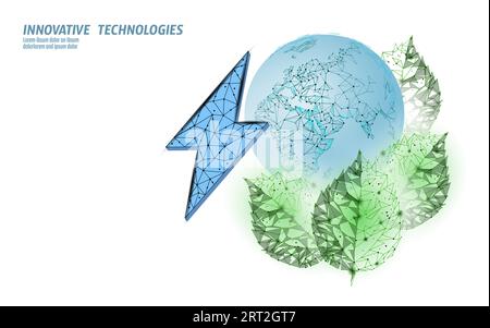 3D-Konzept für eine energiesparende Umweltverträglichkeit. Polygonale hellblaue Sprout Ökostrom grüne Energie Bannervektorillustration. Stock Vektor