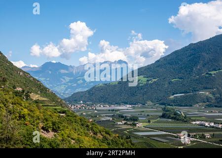 Etschtal im Vinschgau, Südtirol, Italien, etschtal im Vinschgau, Südtirol, Italien Stockfoto