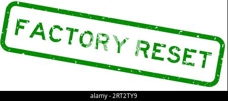 Grunge grünes, auf Werkseinstellungen zurückgesetztes Wort, quadratischer Gummisiegelstempel auf weißem Hintergrund Stock Vektor