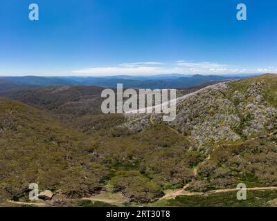 Im Sommer Blick vom Mt Stirling in Richtung Mt Buller und der Viktorianischen Alpen in Australien Stockfoto