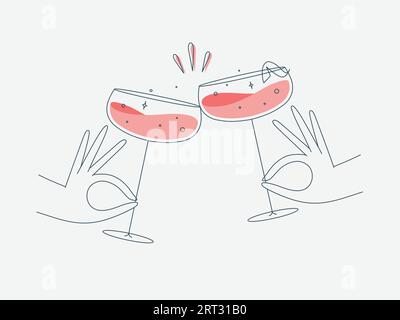 Daiquiri-Cocktails in Handhaltung, die Gläser in flacher Linienführung knallen lassen Stock Vektor