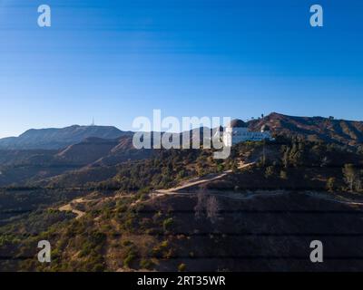 Luftaufnahmen des Griffith Park Observatory im Griffith Park, Los Angeles, Kalifornien. Stockfoto