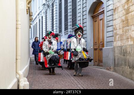 Basel, Schweiz, 11. März 2019: Teilnehmer am Basler Karneval. Der Basler Karneval ist der größte Karneval der Schweiz Stockfoto