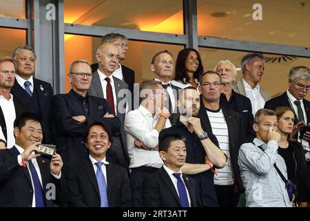 WOLFSBURG - (l-r) Kozo Tashima (Präsident des Japanischen Fußballverbandes JFA, DFB-Präsident Bernd Neuendorf, DFB-Präsident Hans-Joachim Watzke, DFB-Vise-Präsident, Rudi Voller während des Freundschaftsspiels zwischen Deutschland und Japan in der Volkswagen Arena am 9. September 2023 in Wolfsburg, Deutschland. ANP | Hollandse Hoogte | BART STOUTJESDIJK Stockfoto