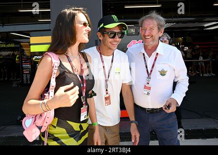 Valentino Rossi vr46 Francesca Sofia Novello und Präsident fmi Giovanni Copioli während Gran Premio Red Bull di San Marino e della Riviera di Rimini - Race and Press Conference, MotoGP World Championship in Misano Adriatico (RN), Italien, 10. September 2023 Stockfoto