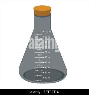 Laborchemikalienmesskolben aus Glas. Mit bunten Flüssigkeiten in einem Vektorillustrationsset. Laborglaswaren und Behälter mit Chemikalien. Stock Vektor