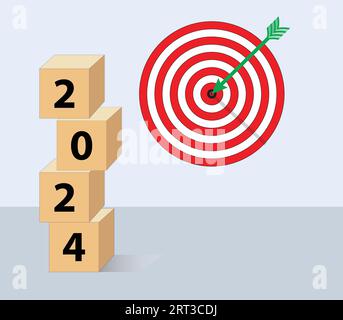 Banner „Geschäftskonzept“. Die 2024-Jahres-Zahl mit Ziel. Planung von Ziel- und Erfolgskonzepten. Geschäfts- und Finanzziele. Erfolgskonzept. Vektor Stock Vektor