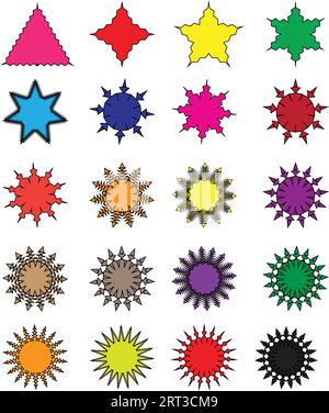 Verschiedene bunte Sterne: Vektorobjekte für Weihnachtsstars, Festivalfeiern, Web- oder Spieldesign und App-Symbole. Vektorvorlage Stock Vektor