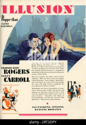 Werbematerial für CHARLES „BUDDY“ ROGERS und NANCY CARROLL in ILLUSION 1929, Regisseur LOTHAR MENDES, aus dem Paramount Campaign Yearbook für Aussteller von 1929 bis 1930 Stockfoto