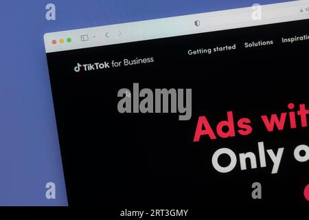 Ostersund, Schweden - 17. Juli 2023: TikTok for Business Website. TikTok ist ein Kurzform-Video-Hosting-Service des chinesischen Unternehmens ByteDance. Stockfoto