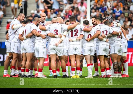 Saint-Denis, Frankreich, Frankreich. September 2023. Team von Georgia während der Weltmeisterschaft 2023, Pool C Spiel zwischen Australien und Georgien am 9. September 2023 in Saint-Denis bei Paris, Frankreich. (Bild: © Matthieu Mirville/ZUMA Press Wire) NUR REDAKTIONELLE VERWENDUNG! Nicht für kommerzielle ZWECKE! Stockfoto