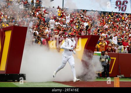 Landover, Usa. September 2023. Washington Commanders Defensive End James Smith-Williams (96) nimmt das Feld ein, bevor die Washington Commanders am Sonntag, den 10. September 2023, die Arizona Cardinals auf dem FedEx Field in Landover, Maryland, antreten. Foto von Tasos Katopodis/UPI Credit: UPI/Alamy Live News Stockfoto