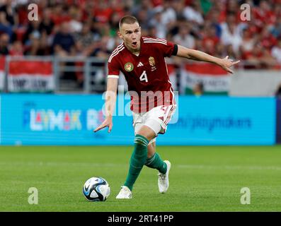 Budapest, Ungarn. September 2023. Attila Szalai von Ungarn reagiert während des internationalen Freundschaftsspiels zwischen Ungarn und Tschechien in der Puskas Arena am 10. September 2023 in Budapest. Quelle: Laszlo Szirtesi/Alamy Live News Stockfoto