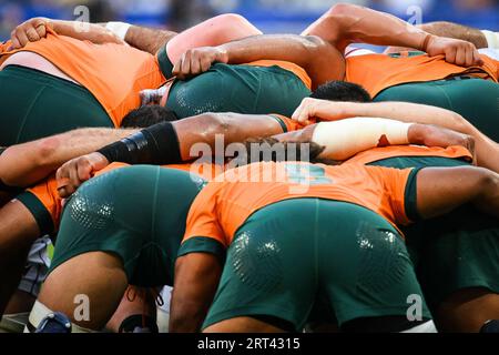 Saint-Denis, Frankreich, Frankreich. September 2023. Scrum Illustration während der Weltmeisterschaft 2023, Pool C Spiel zwischen Australien und Georgien im Stade de France am 09. September 2023 in Saint-Denis bei Paris, Frankreich. (Bild: © Matthieu Mirville/ZUMA Press Wire) NUR REDAKTIONELLE VERWENDUNG! Nicht für kommerzielle ZWECKE! Stockfoto