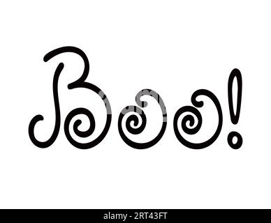 Boo traditionelles Halloween-Gruselblatt, Zitat für Poster, Grußkarte, Einladung, handgeschriebenes Wort im Cartoon-Stil, niedliche Buchstaben für Kinder Stock Vektor