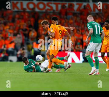 Aviva Stadium, Dublin, Irland. September 2023. International Football Group B Euro 2024 Qualifier, Republik Irland gegen Niederlande; Jason Knight ist betrogen Credit: Action Plus Sports/Alamy Live News Stockfoto