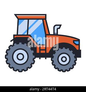 Farbiges Traktorsymbol. Roter Traktor. Flache Vektorillustration Stock Vektor