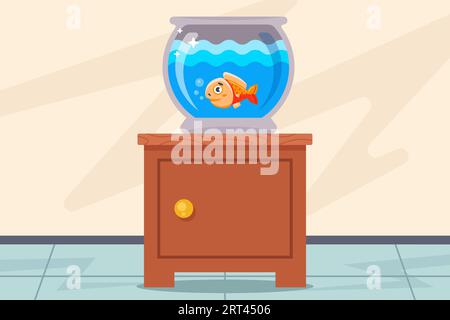aquarium mit Fisch auf dem Tisch. Flache Vektorillustration Stock Vektor