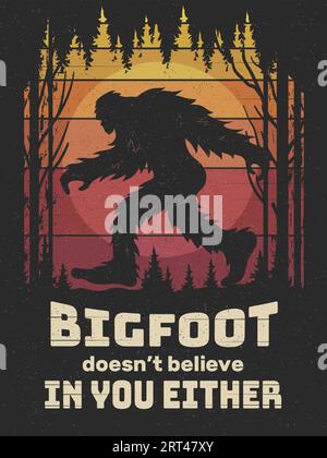 Bigfoot-Poster. Drucken Sie Design-Projekte Bigfoot-Plakat aktuelle Vektor-Abenteuer-Vorlage mit Platz für Text Stock Vektor