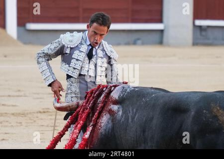 Der Stierkämpfer Paco Ramos während des Stierkampfes von Corrida de Toros auf der Plaza de las Ventas in Madrid, 10. September 2023 Spanien Stockfoto