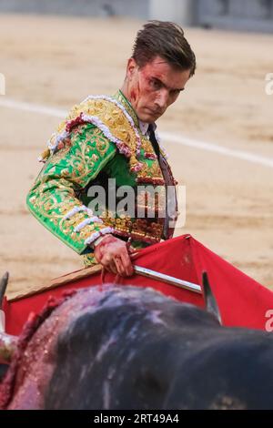 Madrid, Spanien. September 2023. Der Stierkämpfer Luis Gerpe während des Stierkampfes von Corrida de Toros auf der Plaza de las Ventas in Madrid, 10. September 2023 Spanien (Foto: Oscar Gonzalez/SIPA USA) (Foto: Oscar Gonzalez/SIPA USA) Credit: SIPA USA/Alamy Live News Stockfoto