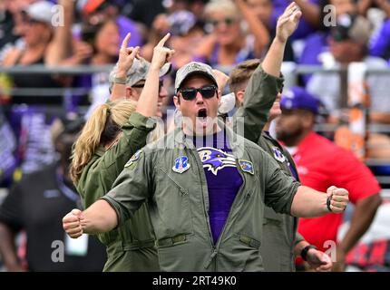 Baltimore, Vereinigte Staaten. September 2023. Ein Pilot der Maryland Air National Guard, der am Sonntag, den 10. September 2023 im M&T Bank Stadium in Baltimore, Maryland, einen ersten Flyover in einem Fairchild Republic A-10 Thunderbolt II durchführte. Die Baltimore Ravens besiegten die Houston Texans mit 25:9. Foto von David Tulis/UPI Credit: UPI/Alamy Live News Stockfoto