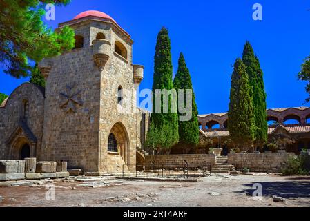 Kloster von Filerimos auf der Akropolis von Ialyssos, Insel Rhodos, Griechenland. Stockfoto