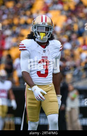 Pittsburgh, Pennsylvania, USA. September 2023. 10. September 2023 San Francisco 49ers Wide Receiver Ray-Ray McCloud III (3) während der Vorspielaufwärmups bei Pittsburgh Steelers vs San Francisco 49ers in Pittsburgh, PA. Jake Mysliwczyk/AMG Media (Bild: © AMG/AMG über ZUMA Press Wire) NUR REDAKTIONELLE VERWENDUNG! Nicht für kommerzielle ZWECKE! Stockfoto
