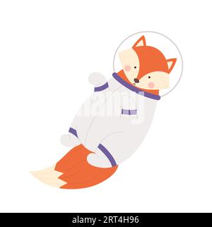Niedlicher Fuchs im Astronautenkostüm. Wildes Tier erforscht Weltraumuniversum Zeichentrickvektor-Illustration Stock Vektor