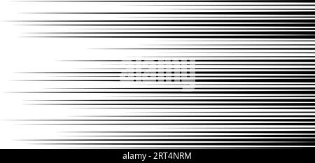 Gerade Geschwindigkeitslinien, die sich wiederholen. Horizontaler Farbverlauf mit schwarzen und weißen Streifen. Abstrakte Textur mit schnellem Effekt. Comic-Cartoon-Rays- und -Beams-Tapete. Vektor-Pop-Art-Hintergrund Stock Vektor