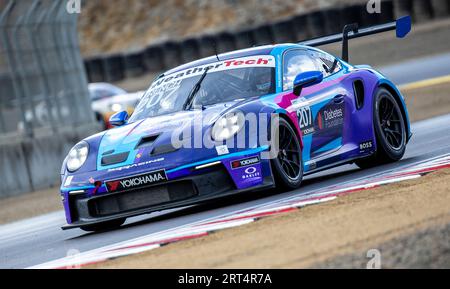 September 2023 Monterey, CA, USA Fahrer Richard French kommt aus Runde 3 während des Firestone Grand Prix von Monterey Porsche Sprint Challenge Race 2 USA West auf dem WeatherTech Raceway Laguna Seca Monterey, CA Thurman James/CSM Stockfoto