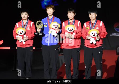 PyeongChang, Republik Korea. September 2023. Wang Manyu (CHN), Sun Yingsha (CHN), Chen Xingtong (CHN), Wang Yidi (CHN) Tischtennis: 2023 Asiatische Tischtennis-Meisterschaften Frauen-Singles Preisverleihung im Pyeongchang Dome in Pyeongchang, Republik Korea. Quelle: Itaru Chiba/AFLO/Alamy Live News Stockfoto