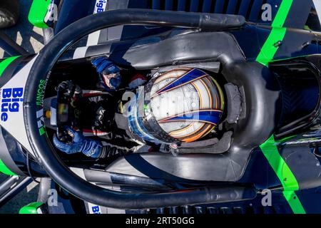 Monterey, KALIFORNIEN, USA. September 2023. INDYCAR NXT von Firestone Series-Fahrer VICTOR FRANZONNI (75) aus Sao Paulo, Brasilien, bereitet sich auf das Training für den Firestone Grand Prix von Monterey auf dem WeatherTech Raceway Laguna Seca in Monterey, KALIFORNIEN, vor. (Bild: © Walter G Arce SR Grindstone Medi/ASP) NUR REDAKTIONELLE VERWENDUNG! Nicht für kommerzielle ZWECKE! Stockfoto