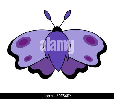 Violette Motte. Fliegendes magisches Insekt. Design für Boho-Poster, magische Karte, T-Shirt-Druck, Aufkleber. Illustration der Vektorabwicklung Stock Vektor
