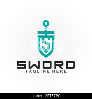 Schwert- und Schild-Logo mit Buchstabe S Stock Vektor
