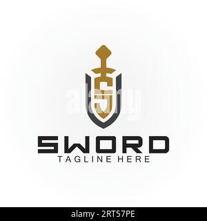 Schwert- und Schild-Logo mit Buchstabe S Stock Vektor