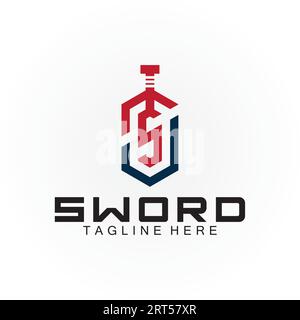Schwert- und Schild-Logo mit Buchstabe S Stock Vektor
