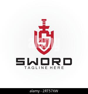 Schwert- und Schild-Logo mit Buchstabe S Stock Vektor